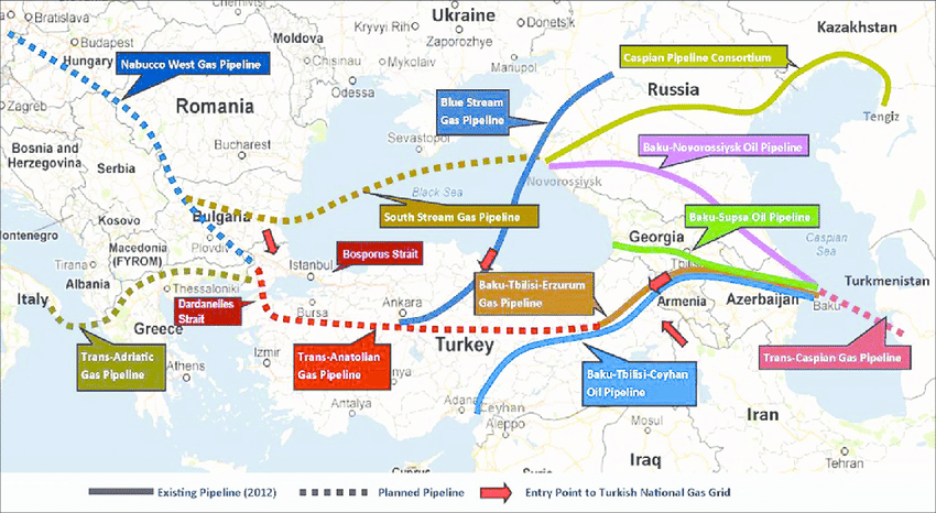 Existing And Planned Oil And Natural Gas Pipelines To Europe